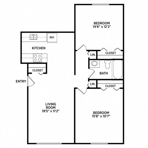 2 bedroom apartment floor plans in East Lansing, MI near Michigan State University | East Knolls